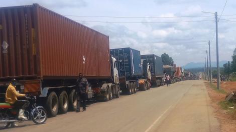Trucks lined up waiting for clearance at the Malaba border post.