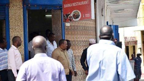 President Uhuru Kenyatta and Deputy President William Ruto leaving Barka restaurant.