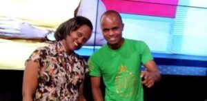 Boniface Wanjohi, popularly known as DJ Smiles (right) alongside Nyambura wa Kabue at Inooro TV studios.