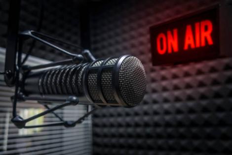 File Photo of Microphone in a radio station set up