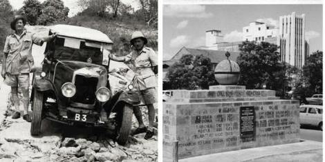A collag of Galton Fenzi and his Co-driver and the monument at Kenyatta Avenue.jpg