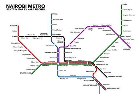 Fantasy Nairobi Metro system created by Kara Fischer and posted on March 16, 2022.