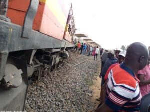 Kenya Railways Train derailed after ramming into a car on Friday April 1, 2022