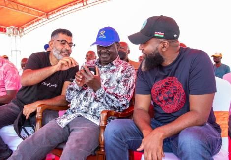ODM leader Raila Odinga with Mombasa governor Hassan Joho and Mvita MP Abdulswamad Nassir in Mombasa 