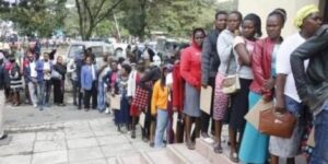 Kenyans in a queue awaiting government services.