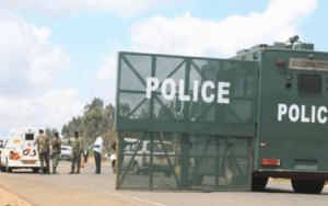 National Police Service truck pictured at a roadblock.