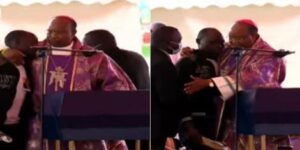 Allan Makanda disrupts retired President Mwai Kibaki's funeral service at Nyayo Stadium on Friday, April 29, 2022.