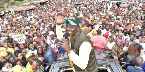 DP Ruto addressing a crowd during a rally in Murang'a county on Monday, May 23, 2022.