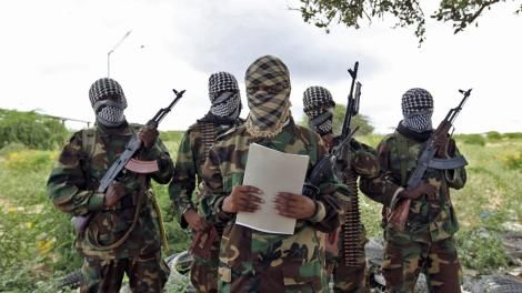 An undated photo of members of the outlawed Al Shabaab sect.
