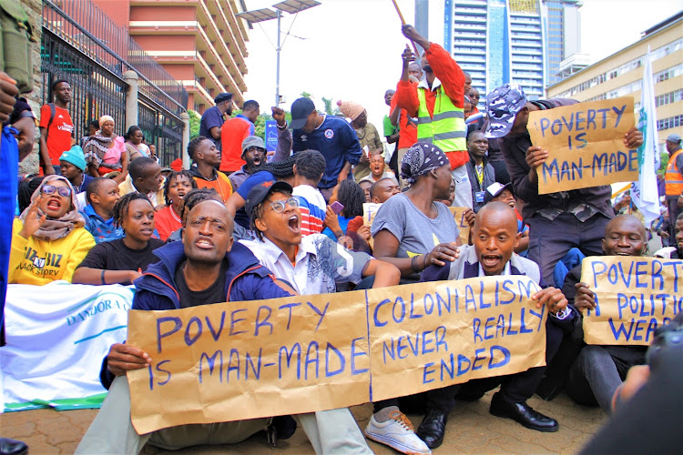 Members of the civil society demonstrate outside parliament over the finance bill on June 6, 2024.