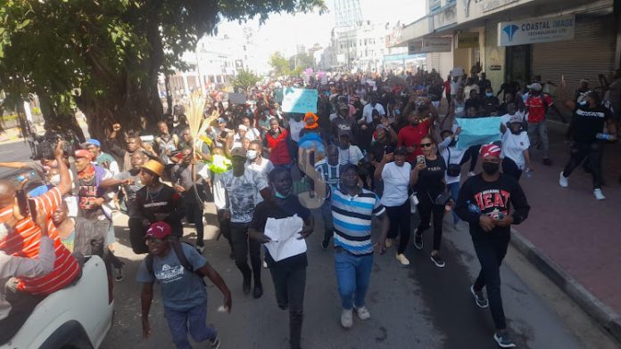 A group of anti-Finance protesters taking to the streets of Mombasa to demonstrate on Tuesday, June 25, 2024.