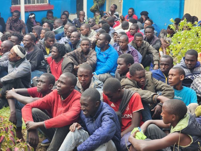 Some of the 123 suspects who were arraigned in a Naivasha court charged with raiding and looting Naivas Supermarket in Naivasha and the office of area MP Jane Kihara