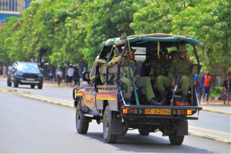 Police patrol outside Parliament