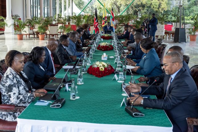 President William Ruto with his cabinet during a meeting on at Statehouse, Nairobi on July 4, 2024.