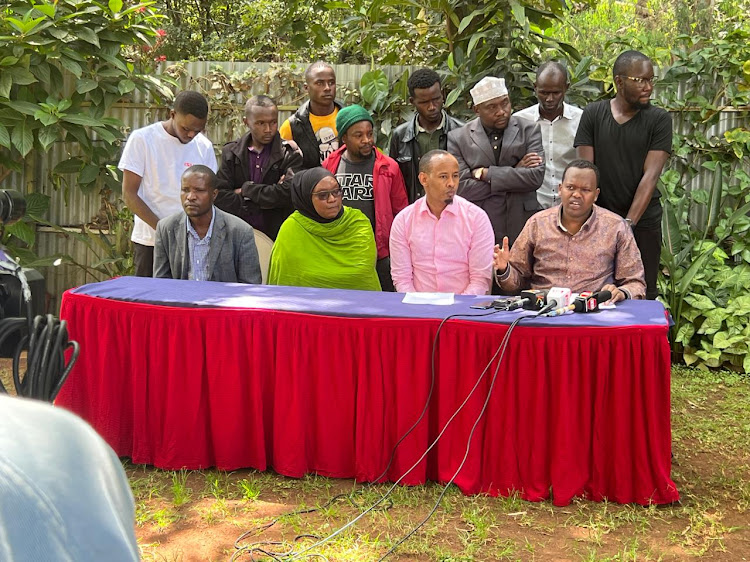 Nairobi Youth Business Community officials during a press briefing on JULY 1, 2024.