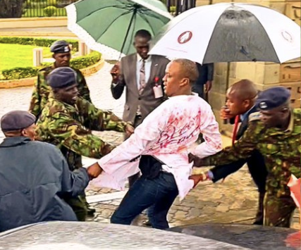 Jackson Kuria Kihara alias Cop Shakur being arrested outside Parliament on Tuesday, July 10,2024./