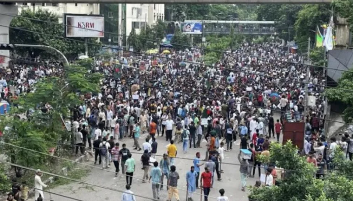 Protesters gathered in Dhaka's Shahbagh area in numbers