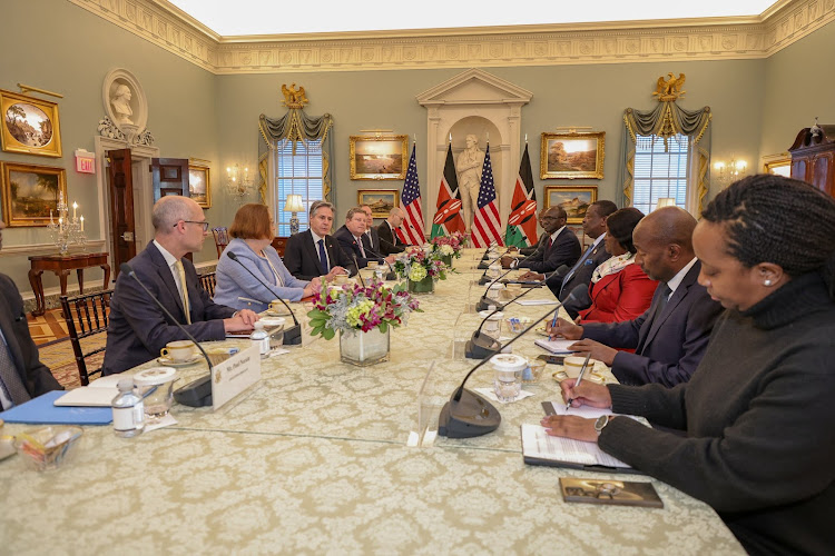 Kenyan delegation led by Prime cabinet Secretary Musalia Mudavadi hold talks with their US counterparts led by Secretary of State Antony Blinken in Washington on February 2, 2024.